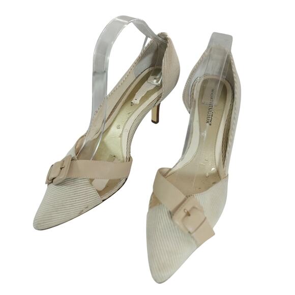 WORTHINGTON! CREAM & TAN GROSGRAIN STRIPED POINTY TOE HEELS, PUMPS! SZ 9M - Picture 11 of 11